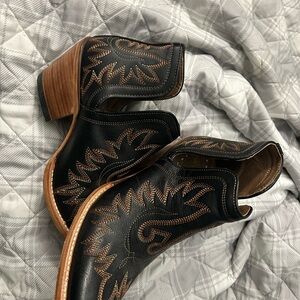 Women's Black and Brown Western Ankle Boots